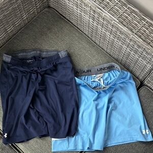 Bundle Under Armour youth xl Navy and Light Blue Shorts pockets EUC